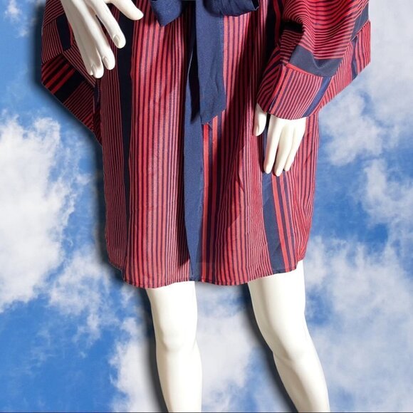 MAUDE Anthropologie Bell Sleeve Striped babydoll Mini Dress Orange & Navy Medium - Picture 4 of 15